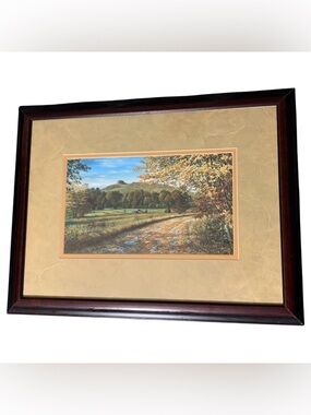 Vintage Tim Bruce Framed Pilot Mountain Autumn Landscape Print